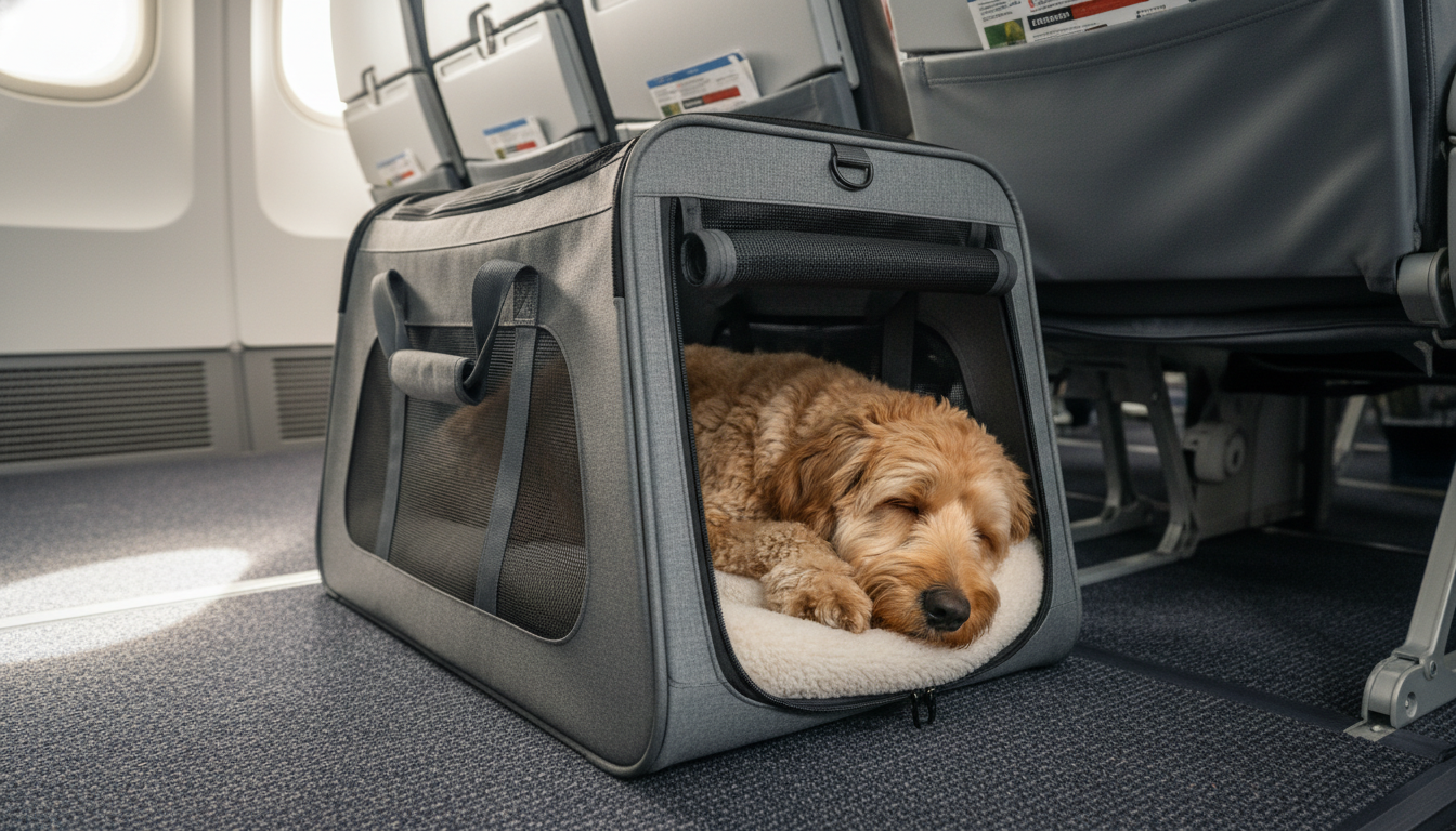 Dog flying travel with carrier