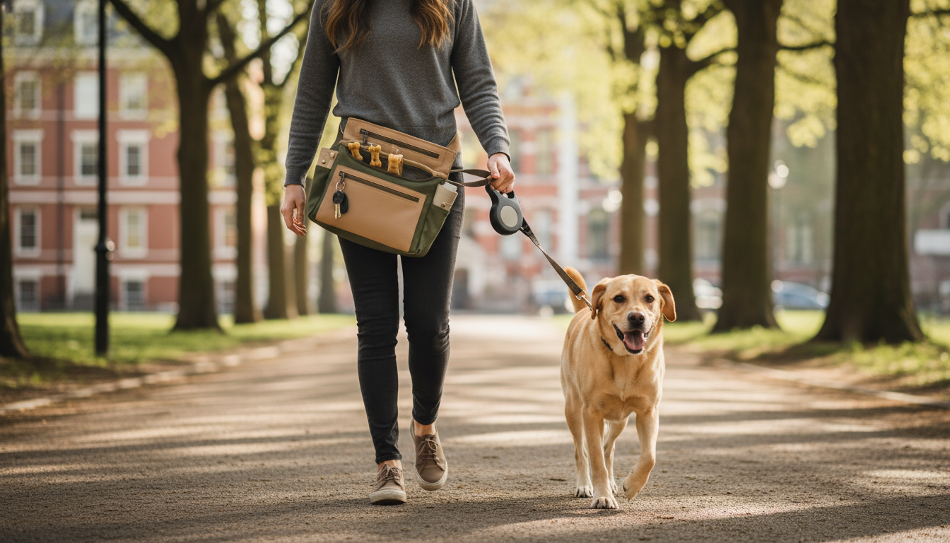 Beige Rover Dog Walking Bag - stylish waist pack for dog owners with multiple compartments