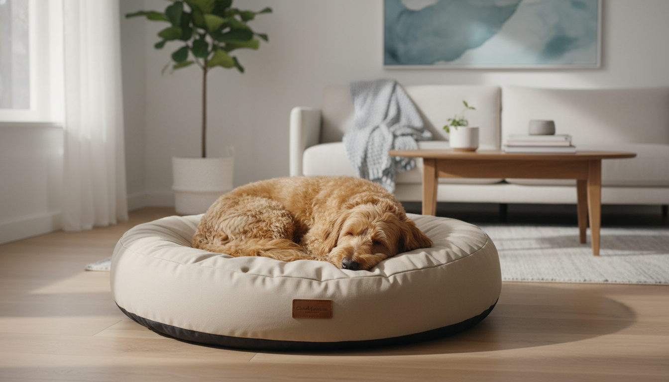 Round Dog Bed Cloud Cushion Beige King Wuff