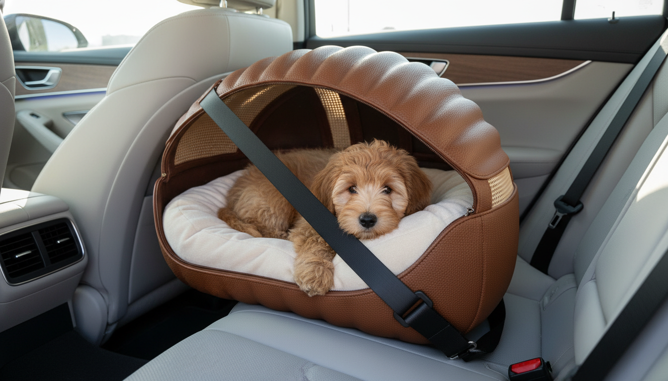 Brown Seashell Dog Carrier featuring eco-friendly materials and safety features for pet travel