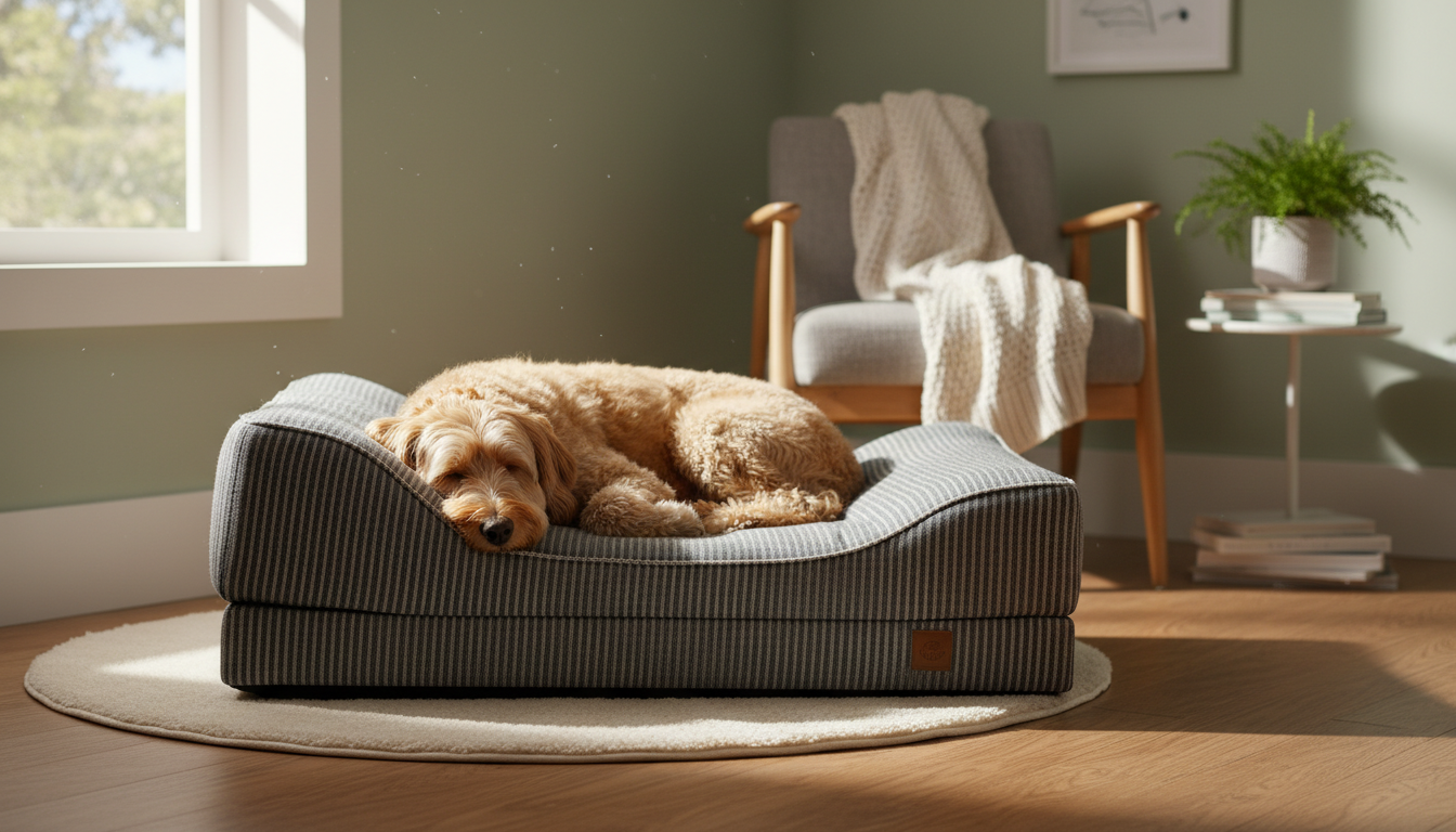 Comfortable dog resting on premium King Wuff dog bed
