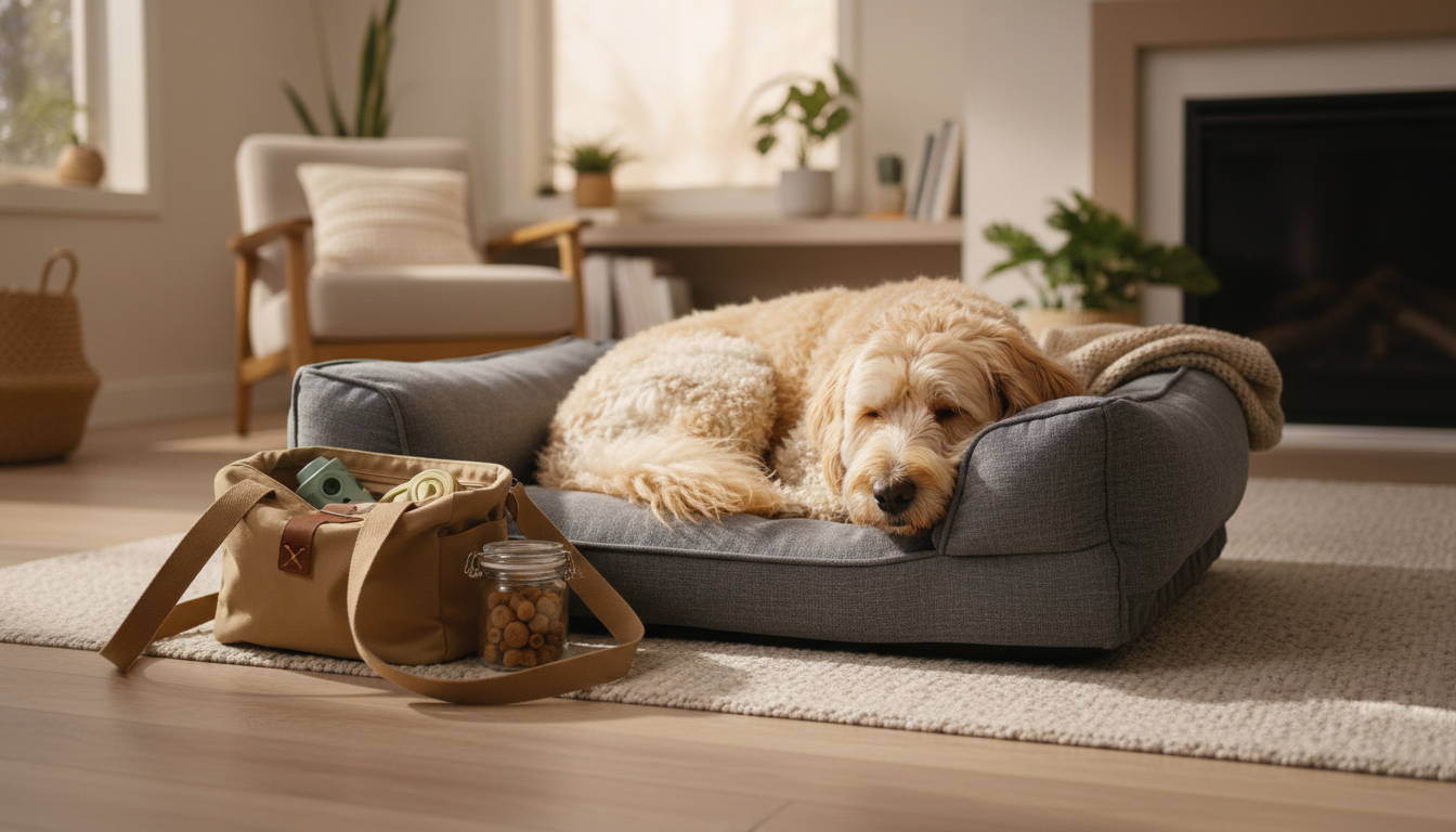 Dog resting comfortably on a premium bed by King Wuff, symbolizing wellness, comfort, and a well-balanced lifestyle