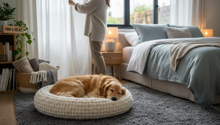 Relaxing Bedroom Ideas: Calm Lighting, Cozy Textures & Dog Spot